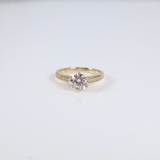 14K YG Lab Diamond Round Brilliant With Certificate Engagement Ring / 2.75gr / Sz 6 / 1Ct Lab Dia / D / VS1
