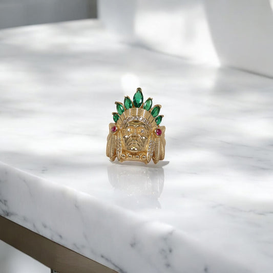 14K YG Indio  Rings / 5.6gr / Sz 8 / White/Fucshia/Green Zircons