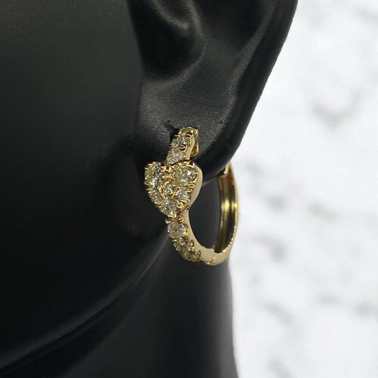 14K Yellow Gold Diamond Heart Fashion Hoop Earrings 0.70Ct / 2.2gr