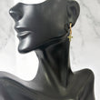 18K Yellow Gold Cross Hoop Earrings With Green Zircons / 2.66gr / 0.9in