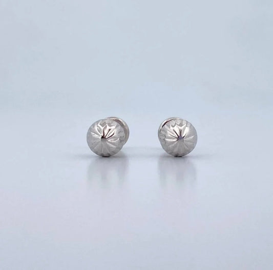18K White Gold Diamond Cut Ball Stud Earrings / 0.83gr / 6mm