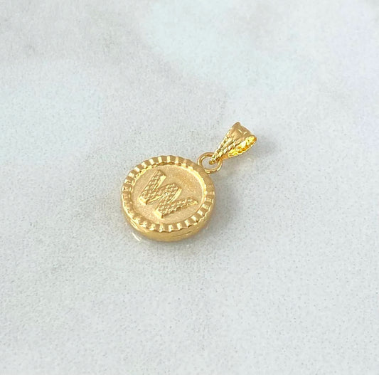 18K Yellow Gold Letter W Pendant Bordered Circle / 0.63gr / 0.3in