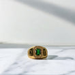 18K Yellow Gold Rustic Arrowed Halo Green Ring With Zircons / 8.1gr / Size 9.5