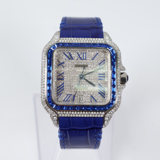 Cartier Santos Dark Blue Diamond - Sapphire Bezel Watch /  / Xl /