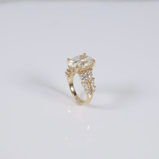 14K YG Lab Diamond Oval Cut Brilliant With Certificate Engagement Ring / 6.8gr / Sz 6 1/4 / 5.43Ct Lab Dia / F / VS1