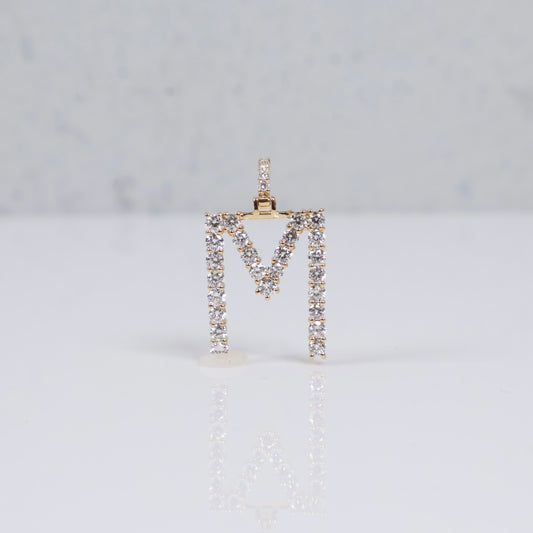 14K YG Lab Diamond Letter M Pendant / 1.4gr / 1in / 0.74 CTTW Lab VS / E-F