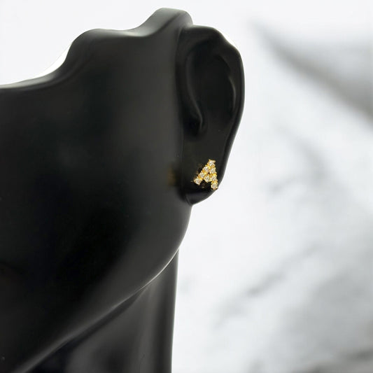 18K Yellow Gold Letter A Stud Earrings With Zircons / 0.7gr / 6mm