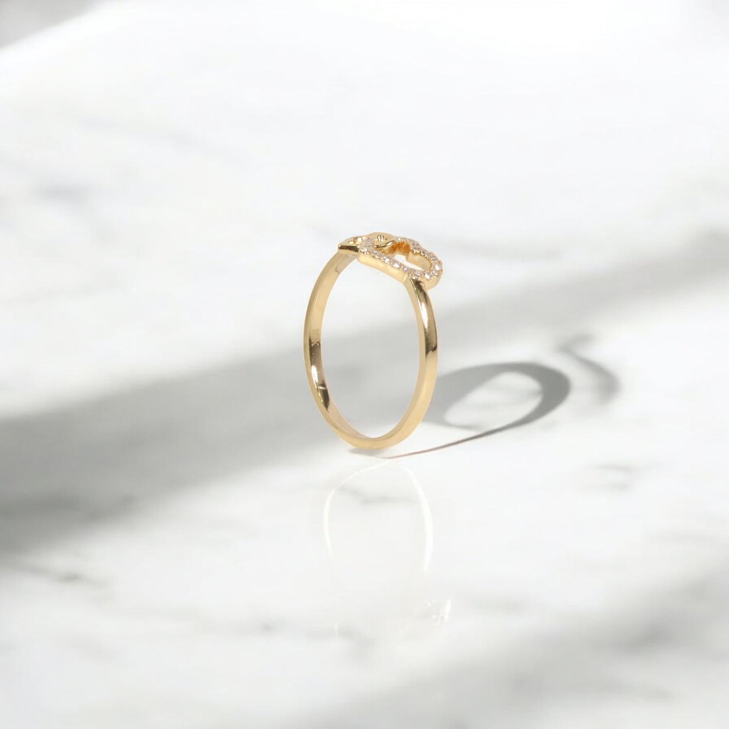10K YG Diamond Double Heart Rings / 1.35gr / Sz 7 / 0.1Wt Dia