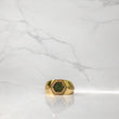 18K Yellow Gold Green Honeycomb Ring With Zircons / 5.9gr / Size 9 3/4