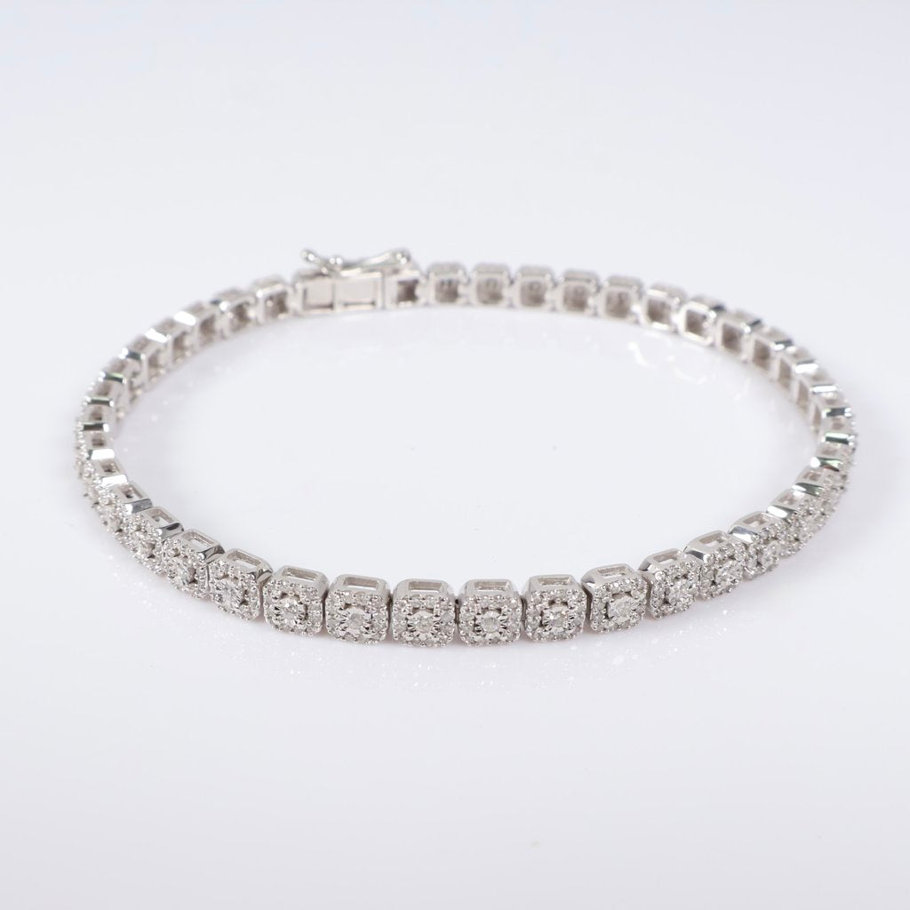10K WG Diamond Square Links Bracelet / 11gr / 4.3mm / 7.5in / 2Ct / VS2-SI / G-H