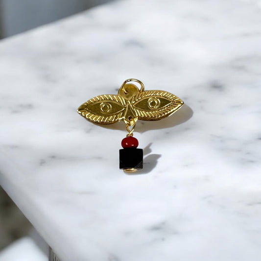 10K YG Saint Lucy Eyes - Azabache Pendant / 0.39gr / 0.7in /