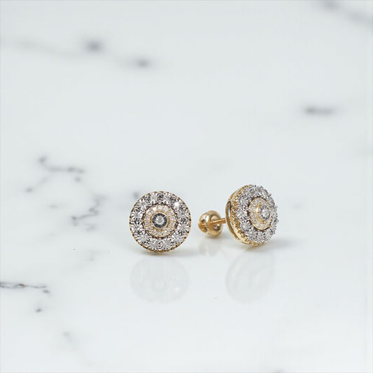 10K YG Diamond Flower Luxury Stud Earrings / 2.65gr / 10mm / D-0.30Ct
