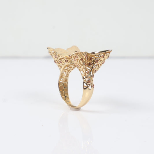 14K YG Big Butterfly Rings / 5.25gr / Sz 8 /