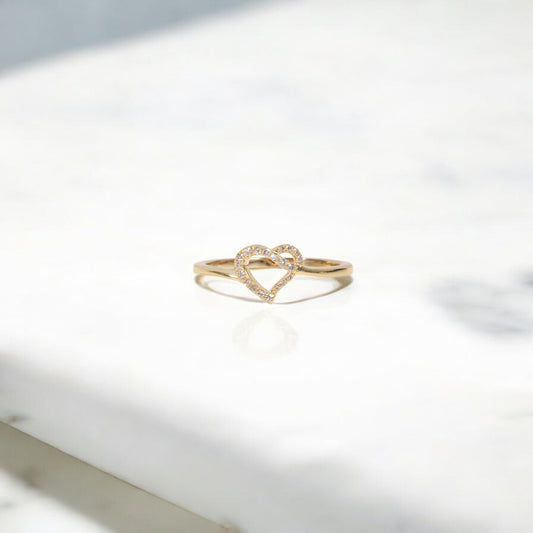 10K YG Diamond Heart Rings / 1.58gr / Sz 6 3/4 / 0.09Wt Dia