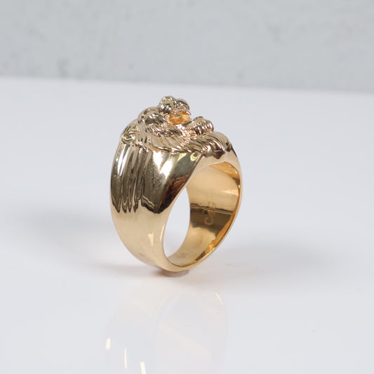 14K YG Lion Face Rings / 22.15gr / Sz 12.5 /