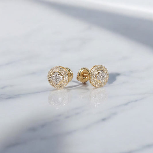 14K YG Diamond Circle Luxury Stud Earrings / 1.53gr / 9mm / 0.33Ct Dia