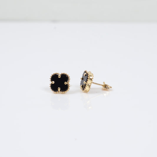 18K YG Black Clover Stud Earrings / 1.55gr / 9mm /