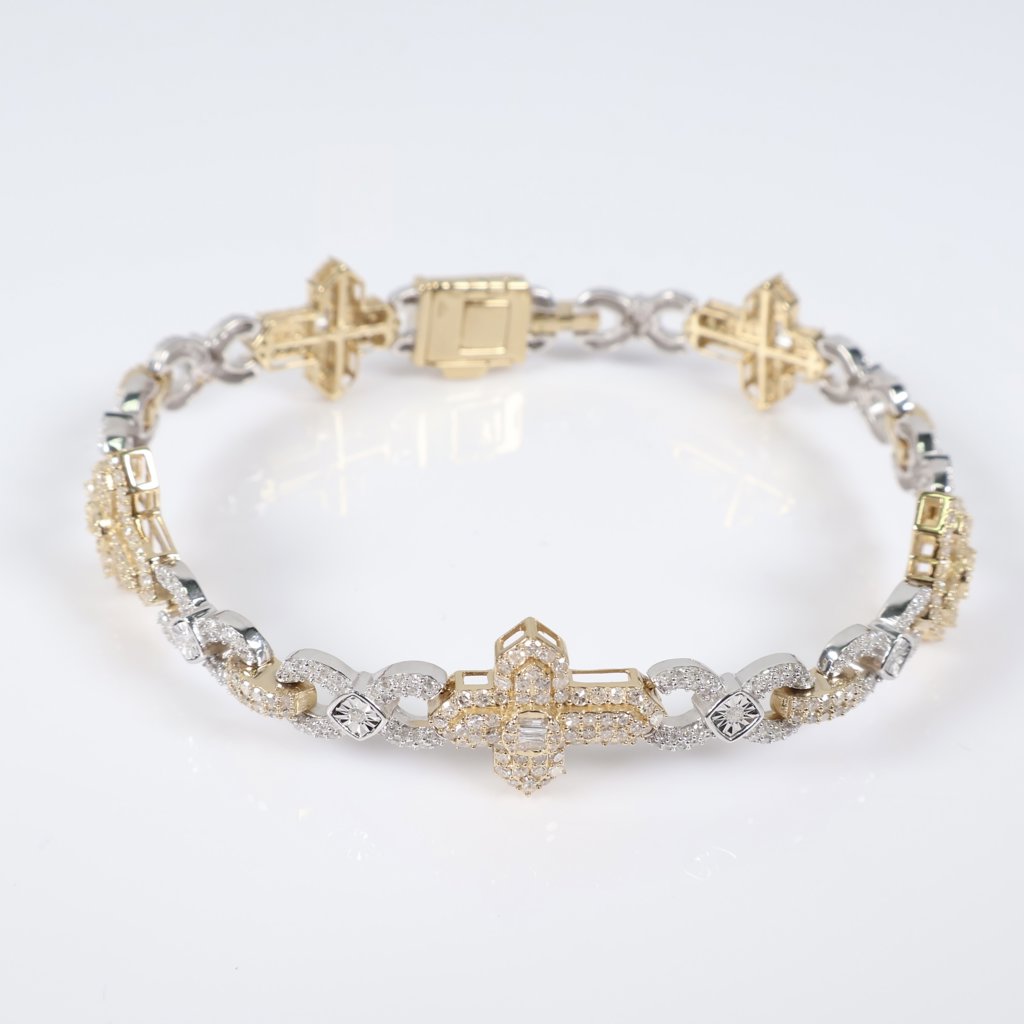 10K 2 Tone Diamond Cross-Infinite Bracelet / 15gr / 7mm / 8in / 4Ct / VS2-SI / G-H