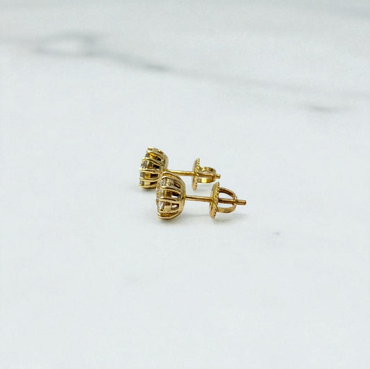 14K Yellow Gold Diamond Flower Stud Earrings 0.96Ct Dia / 2.51gr / 8mm