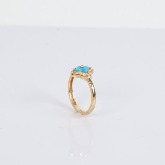 14K Yellow Gold Blue Flower Ring With Zirconia / 2gr / Size 8