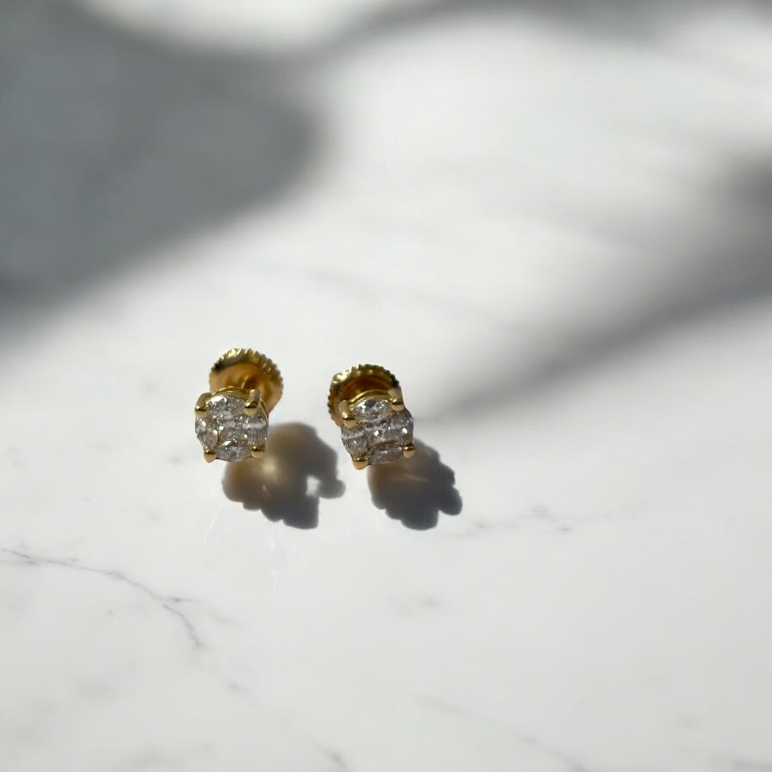 14K Yellow Gold Lab Diamond Luxury Round Stud Earrings 0.50Ct Lab Dia Vs / 1.23gr / 5mm