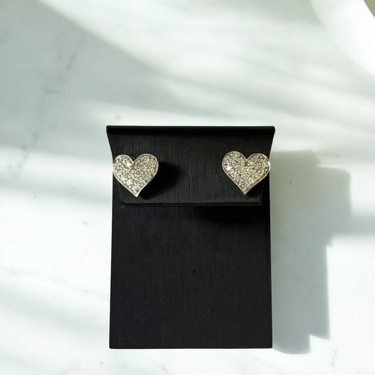 14K White Gold Daimond Heart Stud Earrings 1.07Ct / 3.1gr