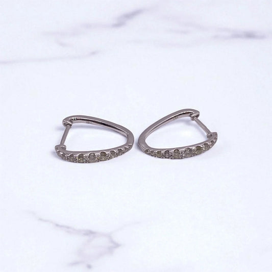 14K White Gold Diamond Luxury Hoop Earrings 0.48Ct / 1.7gr