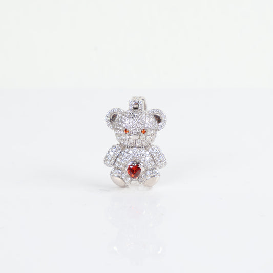 10K White Gold Diamond Bear-Heart Orange Pendant 1.06Ct Dia / 3.76gr / 1.3in