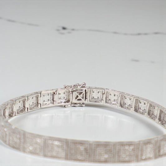 14K WG Diamond  Square Bracelet / 15.2gr / 6.3mm / 7in / D-0.45Ct