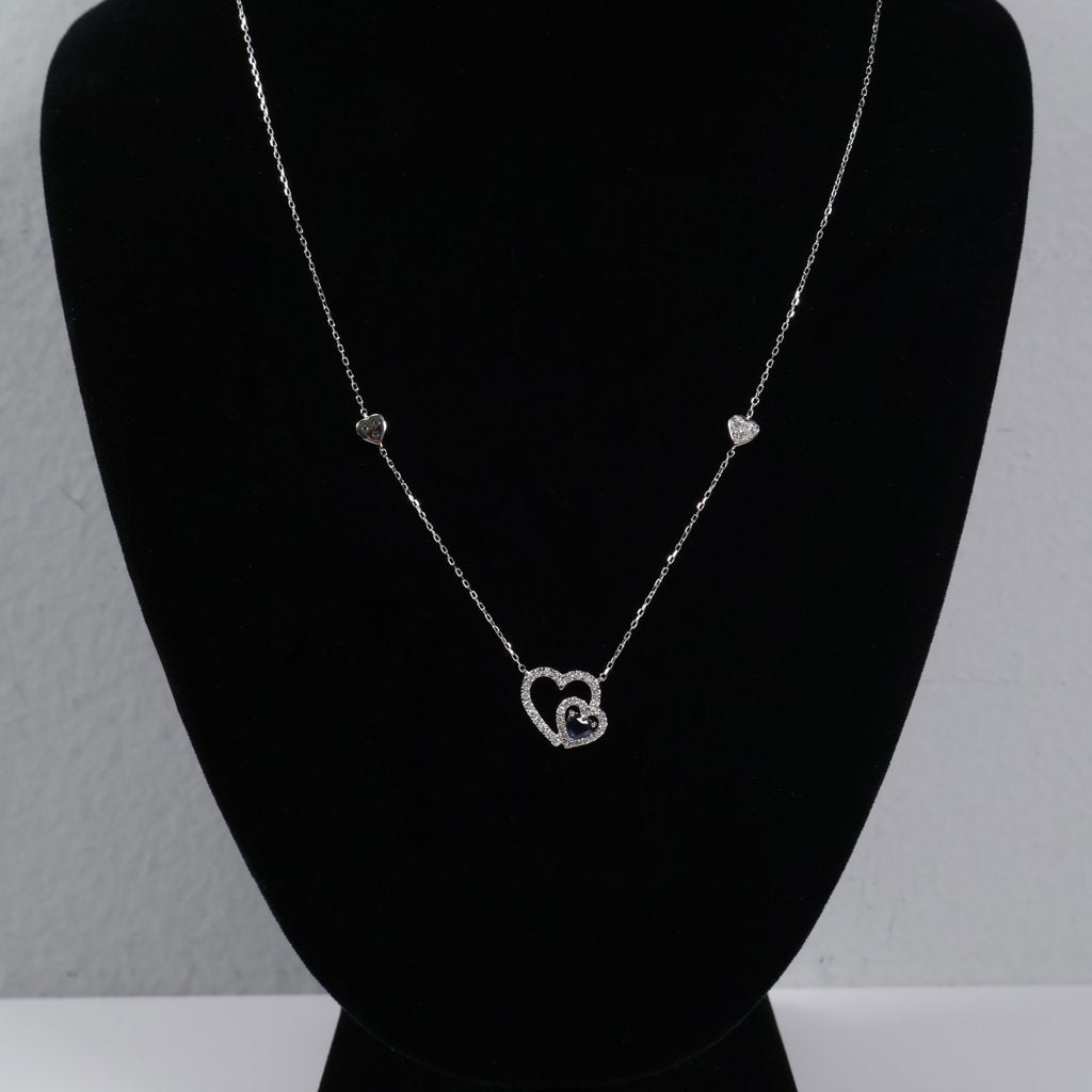 14K WG Diamond Double Heart With Sapphire Set Jewelry / 3gr / 1mm / 18in / 0.45Ct / VS2-SI / G-H - 0.30 Sap