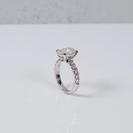 14K WG Lab Diamond Oval Cut Brilliant With Certificate Engagement Ring / 5.94gr / Sz 6.5 / 3.66 CTTW Lab VS / E-F