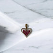 18K Yellow Gold Heart With Mesh Pendant With Fucshia/Whie Zircons / 1.94gr / 0.8in