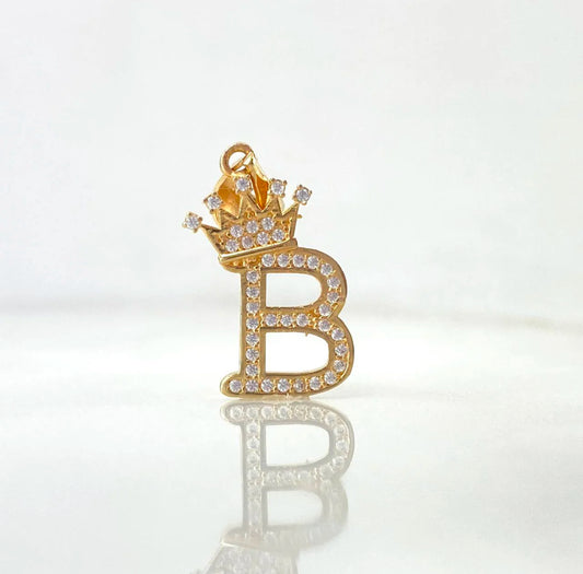18K Yellow Gold Letter B With Crown Pendant With Zircons / 1.81gr / 1in