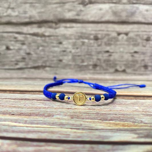 18K Yellow Gold Tejida Letter T Circle Matte- Smooth Balls Bracelet Adjustable / 0.6gr