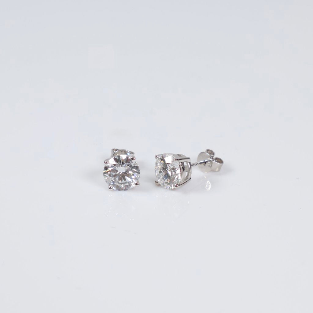 14K WG Lab Diamond Solitaire Round Stud Earrings / 2.1gr / 7mm / 3Ct Lab / VS / F