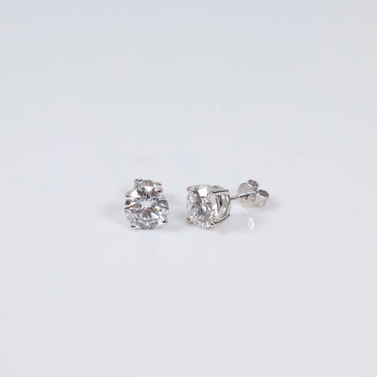 14K WG Lab Diamond Solitaire Round Stud Earrings / 2.1gr / 7mm / 3Ct Lab / VS / F