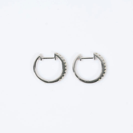 14K White Gold Diamond Luxury Hoop Earrings 0.49Ct / 2.4gr