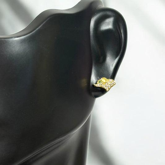 18K Yellow Gold Elephant Stud Earrings With Zircons / 0.9gr