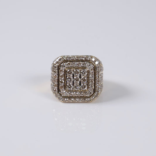 10K YG Diamond Square Luxury Rings / 14.8gr / Sz 9 3/4 / 3Ct Dia