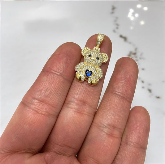 10K Yellow Gold Diamond Bear-Heart Blue Pendant 1.05Ct Dia / 3.83gr / 1.3in