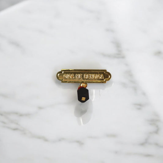 10K YG Dios Me Bendiga Plate Azabache Brooch / 0.5gr / 0.8in /