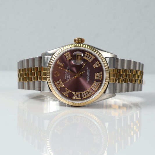 Rolex Datejust Purple Face Dia Dial Roman Numbers - Ref 16013 Watch / 36mm /