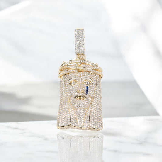 10K YG Diamond Jesus Face Cry Pendant / 80.4gr / 3.6in / 18Wt Dia