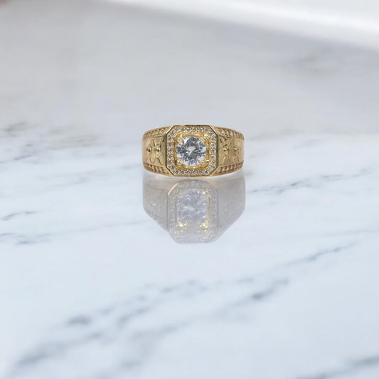 10K YG Luxury Square Solitaire Rings / 8.2gr / Sz 11 / White Zircons