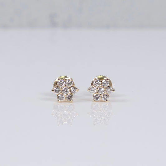 14K YG Lab Diamond Petal Flower Stud Earrings / 1.23gr / 6mm  / 0.46 CTTW Lab VS / E-F
