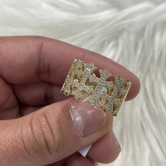 14K Yellow Gold Diamond Cross Ring 1.43Ct Dia / 8.8gr / Size 10