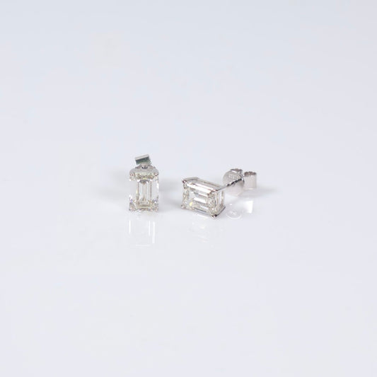 14K WG Lab Diamond Emerald Cut Stud Earrings / 1.50gr / 7mm / 2.13Ct Lab / VS / F