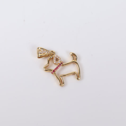 18K YG Dog Pendant / 3.43gr / 1in / Fucshia/Whie Zircons