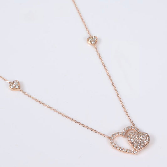 14K RG Diamond Double Heart Set Jewelry / 3gr / 1mm / 18in / 0.60Ct / VS2-SI / G-H