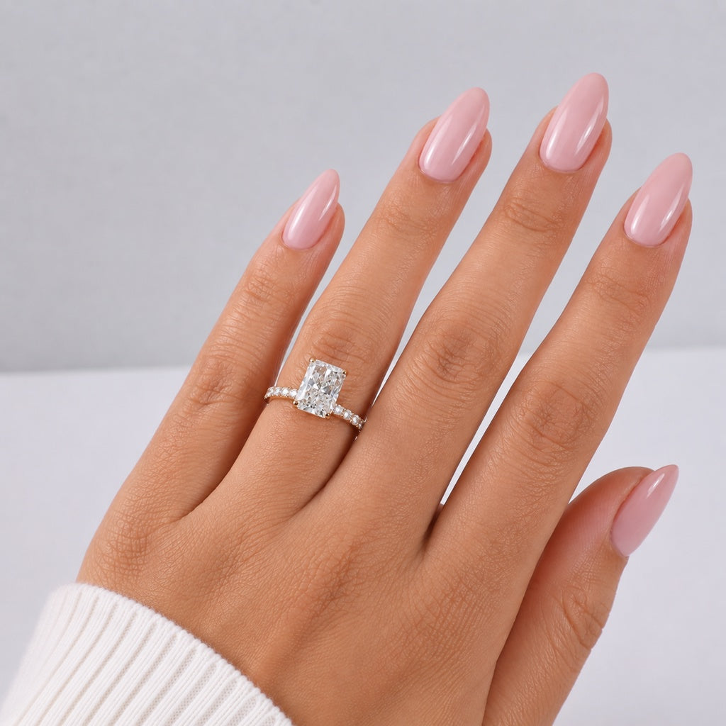 14K YG Lab Diamond Cut Cornered Rectangular Modified With Certificate Engagement Ring / 3.35gr / Sz 6 3/4 / 3.03Ct Lab Dia / E / VS1